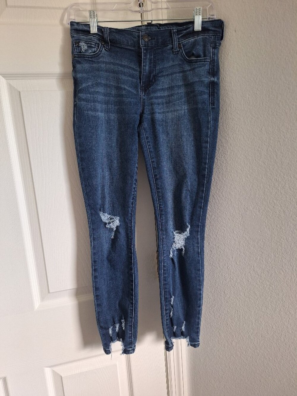 Fashion Nova Distressed Skinny Jeans Raw Asymmetric Hem Medium Wash